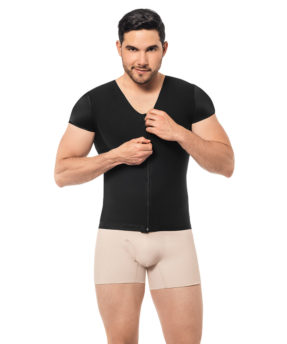 Compression Vest For Men • Posture Corrector • Center Zipper • For Men • Beige • Black ( Ref. H-002 / H-005 )
