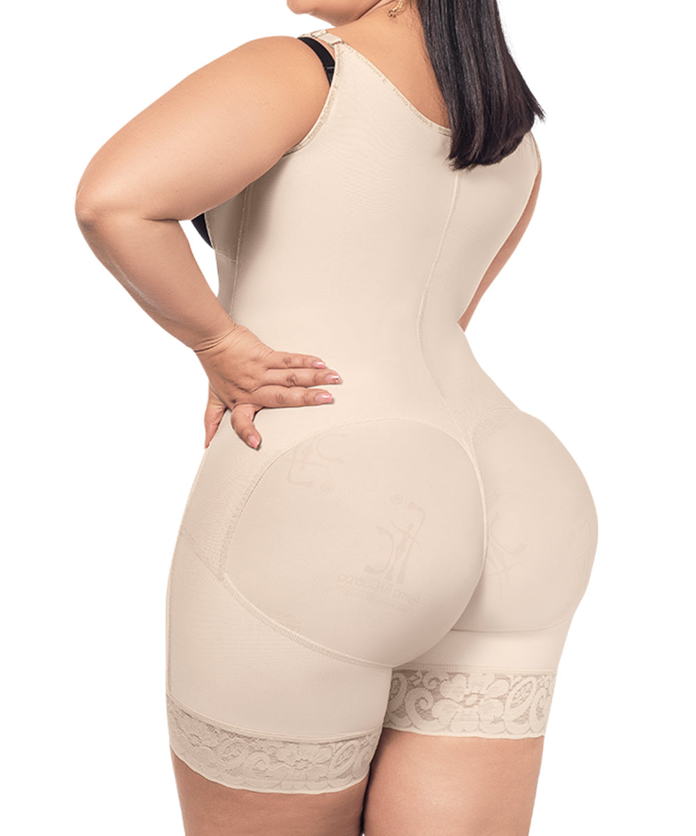 Open Bust Bodysuit Mid Thigh • Straps • Lateral Zipper • Beige • Black ( Ref. O-010 / O-016 )