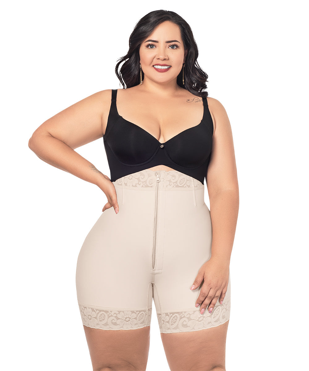Shorts (High Waisted Shorts • Center Zipper •Beige •Black ) ( Ref. O-070 / O-071 )
