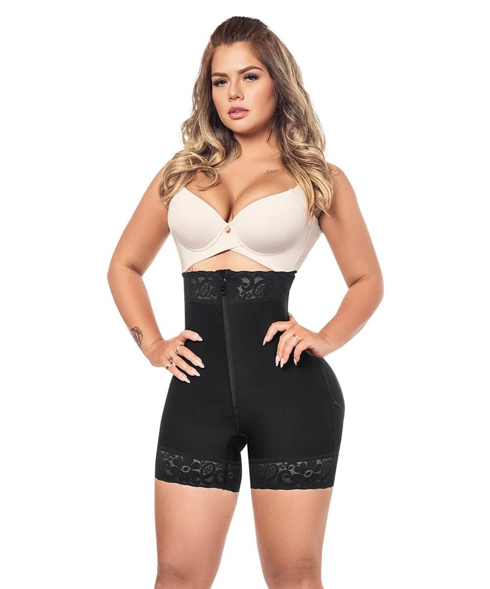 Shorts (High Waisted Shorts • Center Zipper •Beige •Black ) ( Ref. O-070 / O-071 )