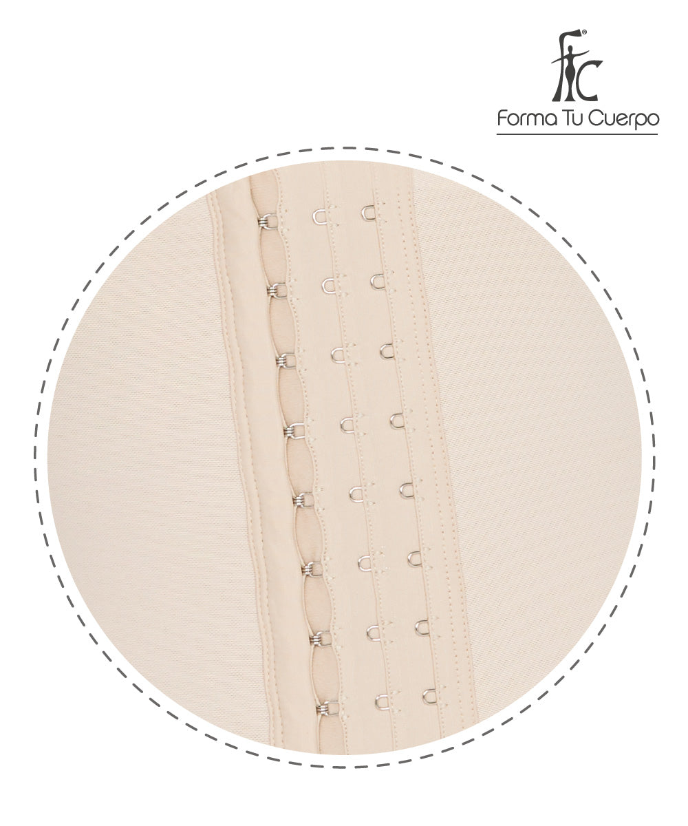 Medium Compression • Open Bust Bodysuit Mid Thigh • Long Sleeves • 3 Compression Hook Levels • Beige ( Ref. C-004 )
