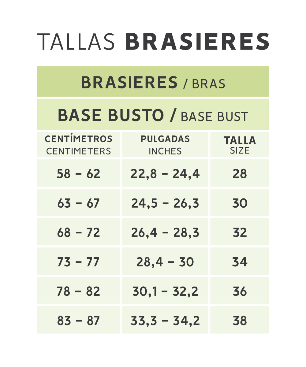 tabla de tallas de brasieres