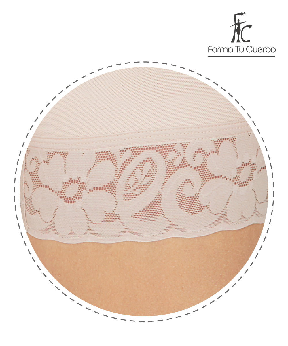 Medium Compression • Open Bust Bodysuit Mid Thigh • Long Sleeves • 3 Compression Hook Levels • Beige  ( Ref. C-004 )